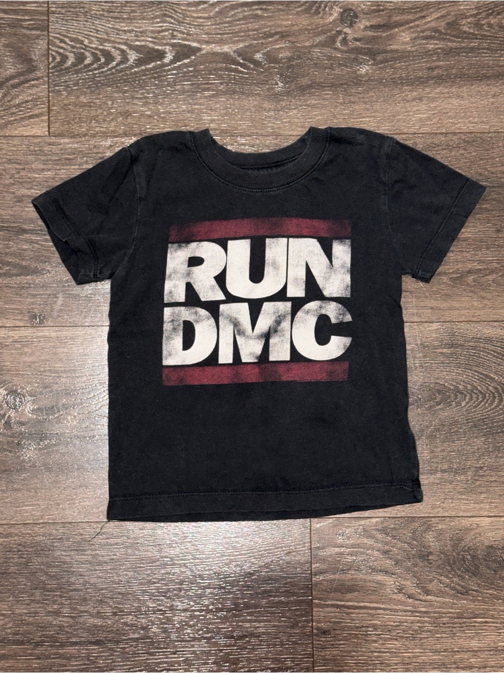 RUN DMC Kids Black Graphic Tee with Red Accent